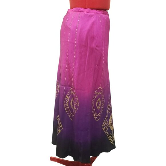 Chicos Tribal Rhythm Nellie Skirt, Size 1 Med, Pink Purple, Silk, Cotton lined - Picture 3 of 9